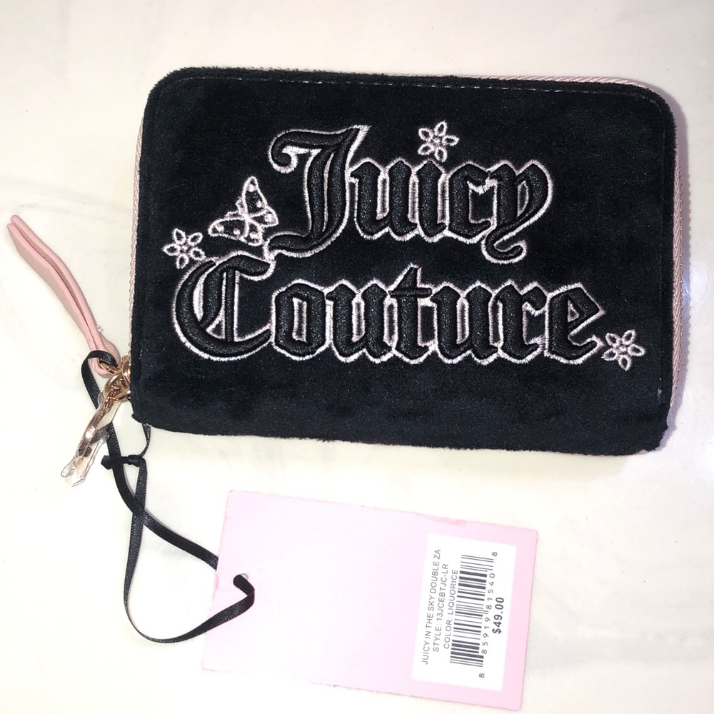 Juicy Couture Liquorice Juicy In The Sky Medium Double Zip Around Wallet NWT